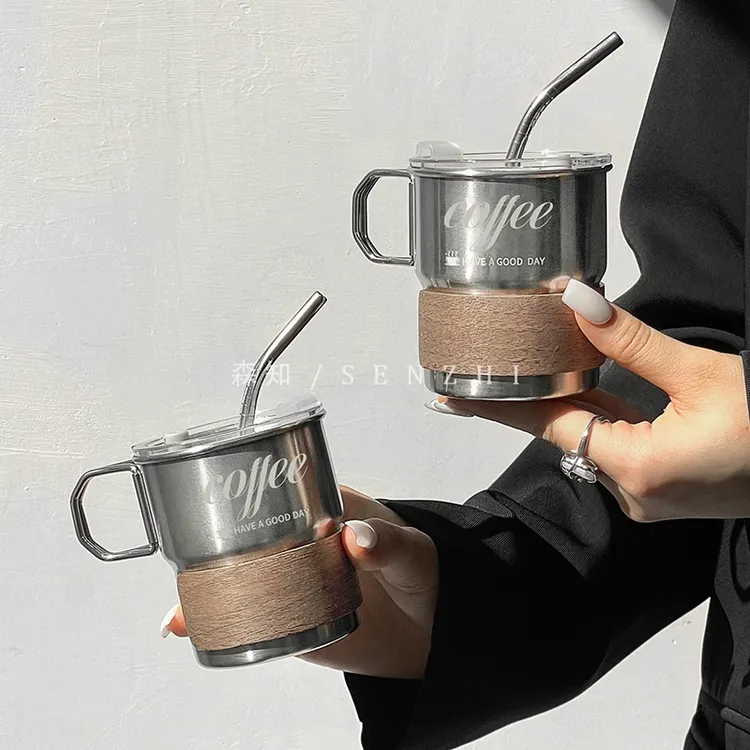 便携ins风304不锈钢咖啡杯子户外随行带盖喝水杯露营学生喝水杯子