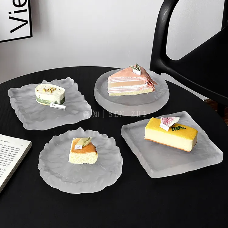 磨砂冰川玻璃盘网红冷餐甜品托盘寿司点心盘创意宴会西点展示底托