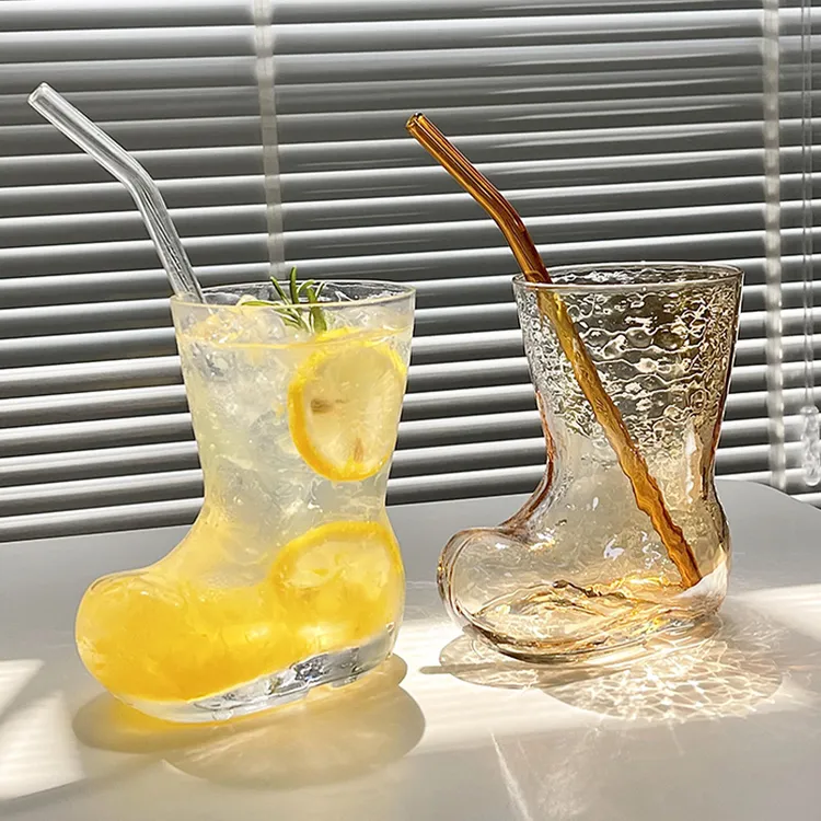 ins网红创意靴子杯玻璃水杯透明个性果汁饮料喝水杯咖啡冷饮杯子