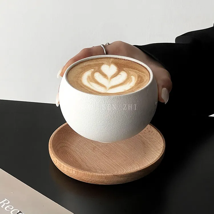 意式纯白磨砂石纹陶瓷杯蛋杯拿铁咖啡杯下午茶小众卡布奇洛拉花杯