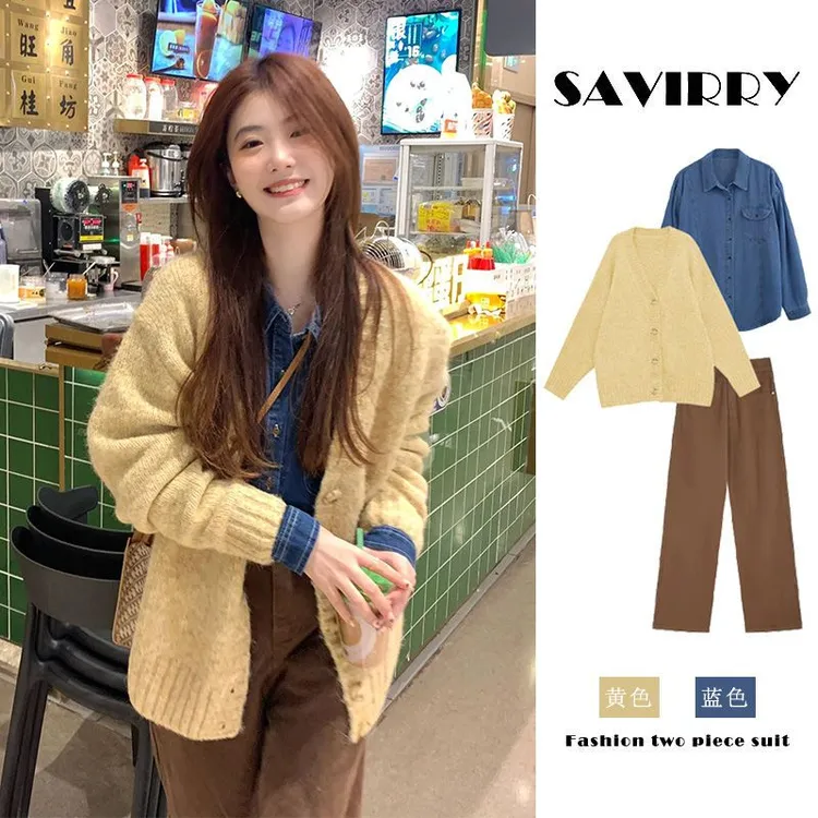 秋季温柔系穿搭女2024新款韩版简约小众时尚衬衫外套阔腿裤三件套