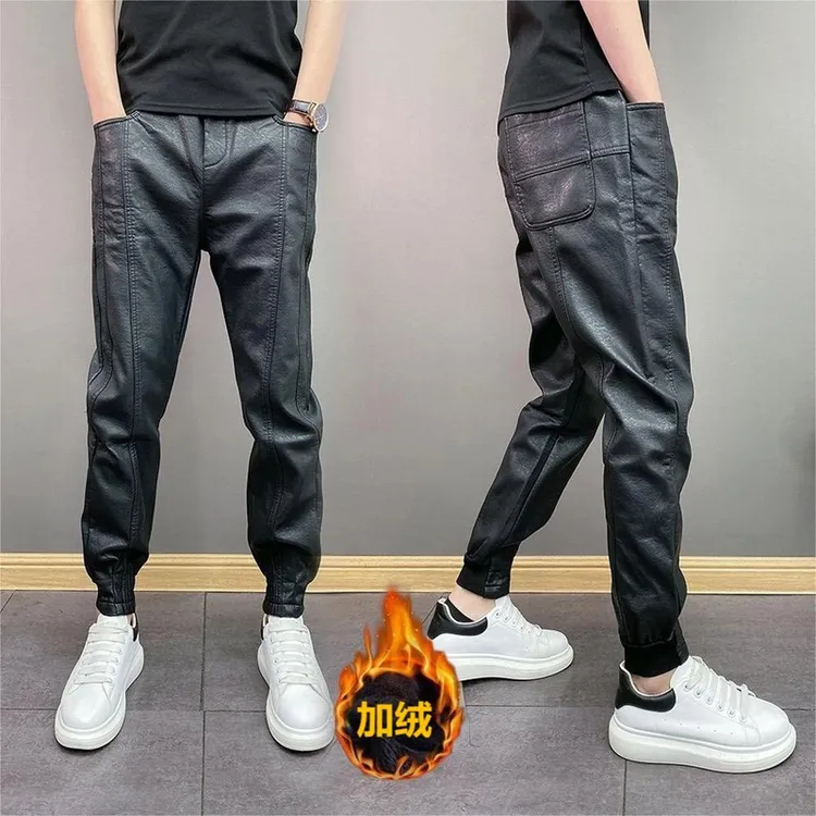 男士摩托机车骑行代驾外卖皮裤男式款加绒裤子秋冬季保暖防风防水