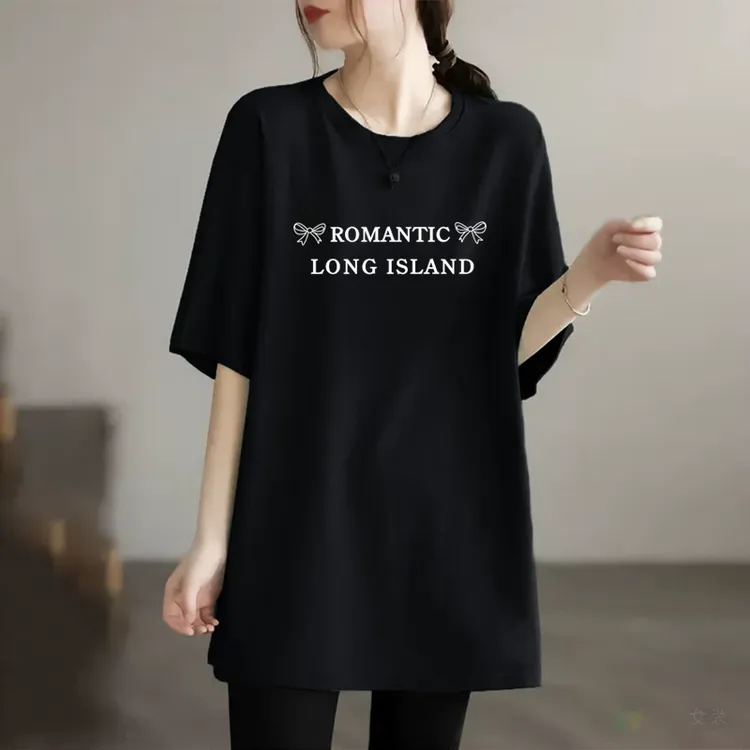 短袖中长款t恤女遮屁股2026新款芭比裤专用上衣宽松大版显瘦