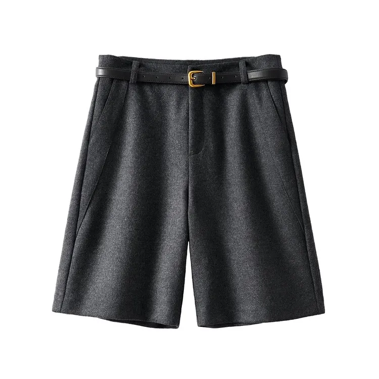 毛呢短裤女秋冬加厚外穿五分裤时尚百搭高腰显瘦直筒宽松裤子靴裤