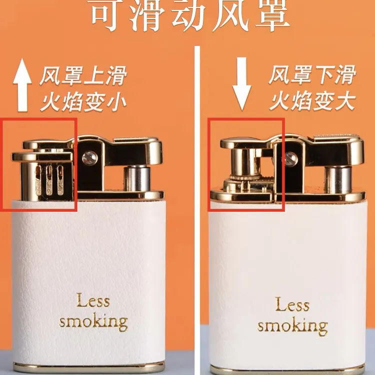皮面按压磕头打火机可调节防风罩经典怀旧复古煤油机