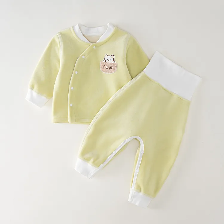 婴儿加绒套装秋冬保暖新生儿衣服宝宝加厚无骨高腰护肚开裆分体套