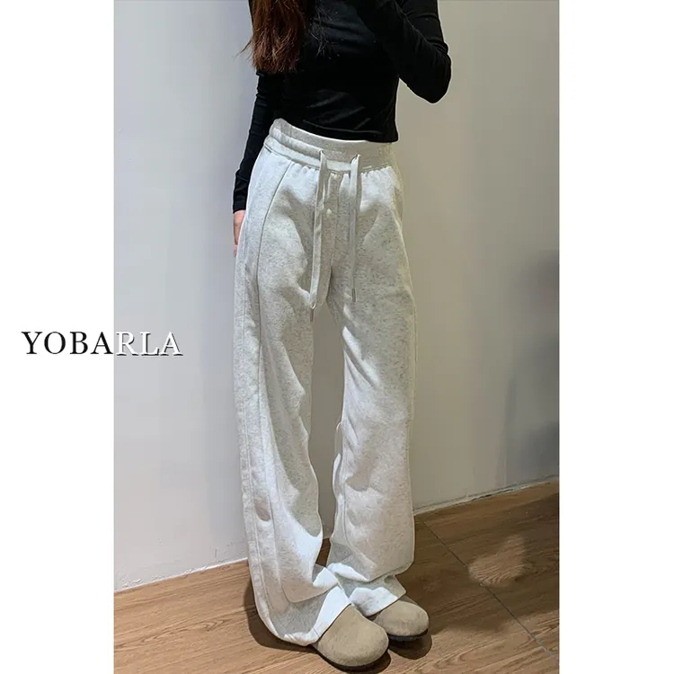 灰色运动休闲裤女秋季新款胖mm大码显瘦梨形身材宽松阔腿卫裤子