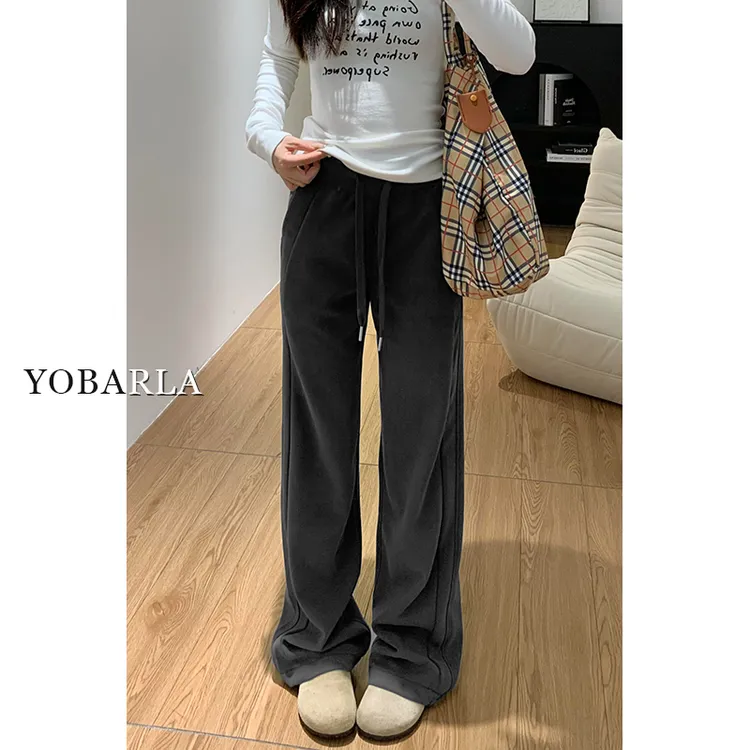 深灰色休闲裤女秋季新款大码胖mm宽松显瘦梨形身材通勤阔腿卫裤子