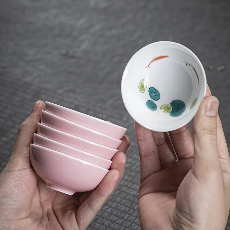 手绘中式品茗杯斗笠杯功夫茶杯陶瓷高颜值女生主人杯茶盏单杯碗杯
