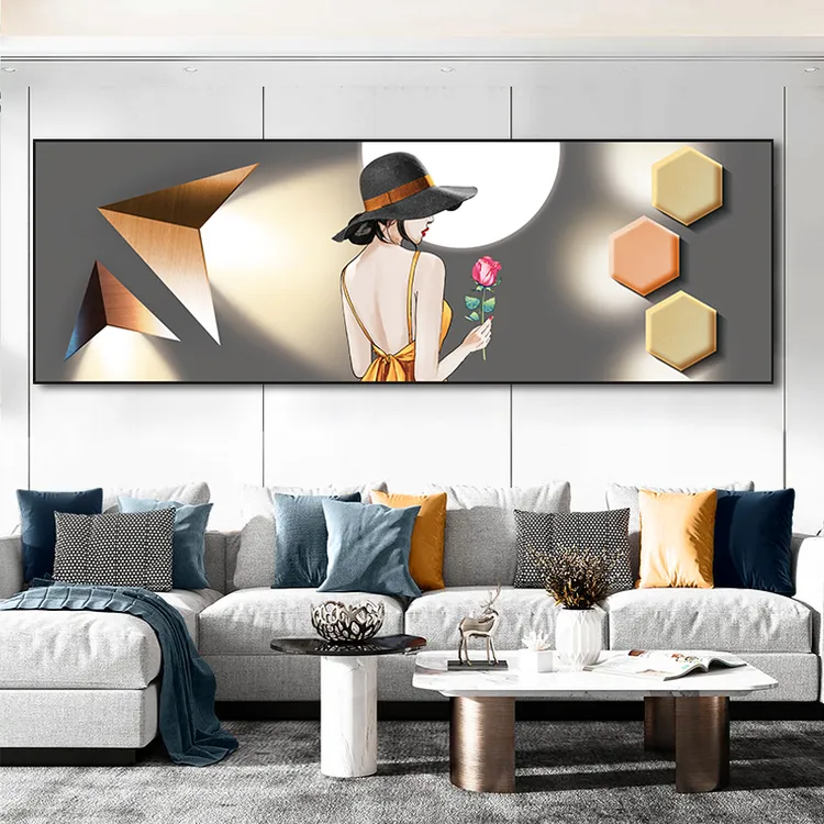 卧室床头装饰画墙面自粘现代简约横版酒店壁粘画防水定做定制