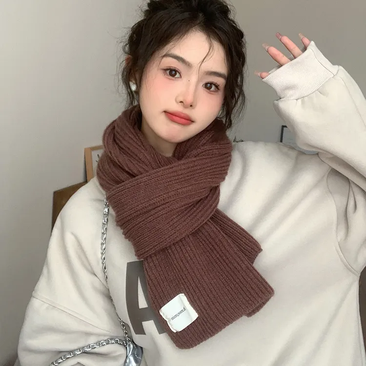 2025新款纯色针织围巾女秋冬韩版毛线百搭保暖围脖潮流网红情侣
