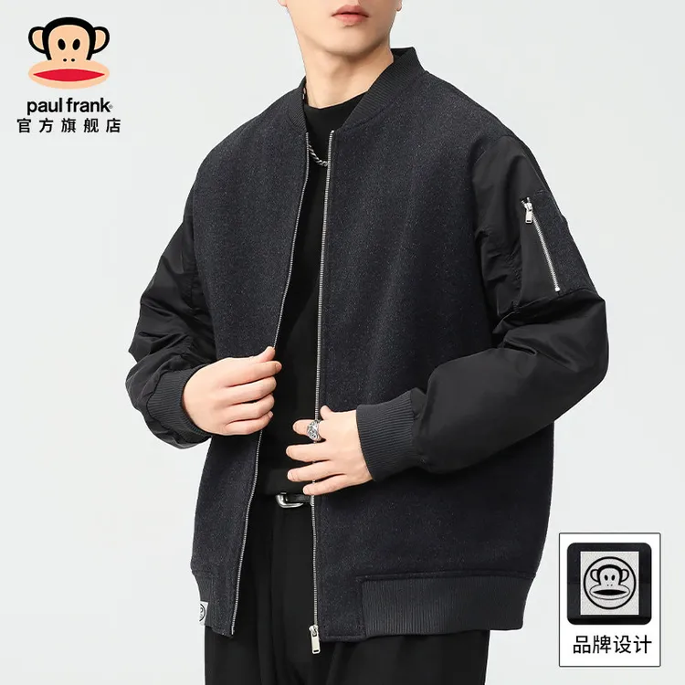 paul frank/大嘴猴潮牌外套男秋冬季新款棒球领时尚百搭休闲夹克
