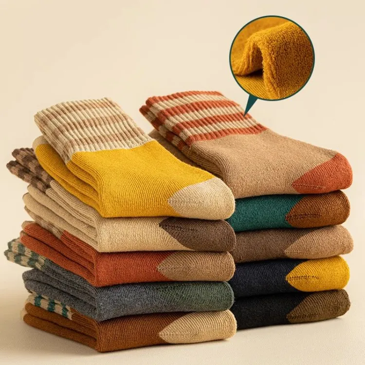 【秋冬必备】8双2025新款女士中筒袜冬季保暖加绒加厚毛圈袜