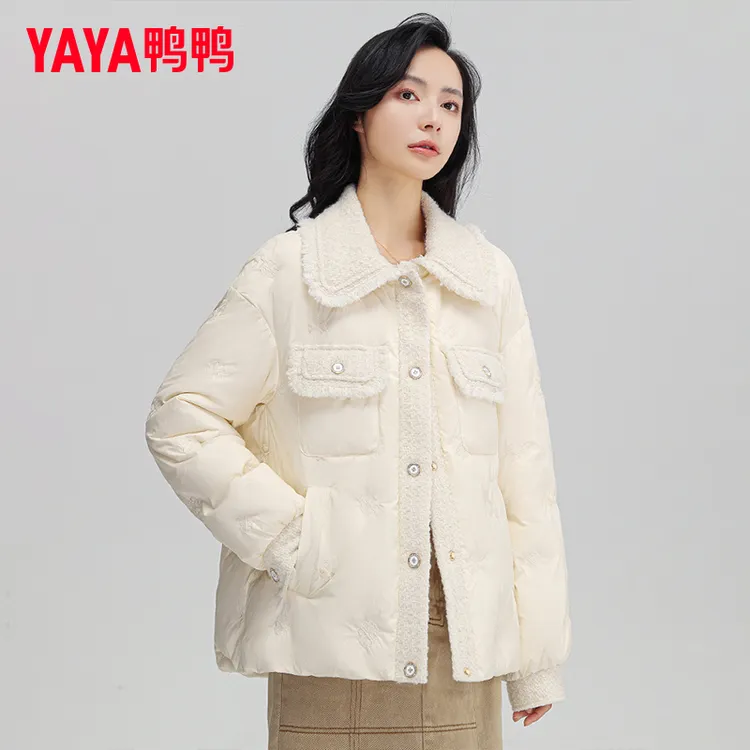 YAYA/鸭鸭羽绒服女短款冬季新款时尚休闲翻领韩版外套YE2B614501M