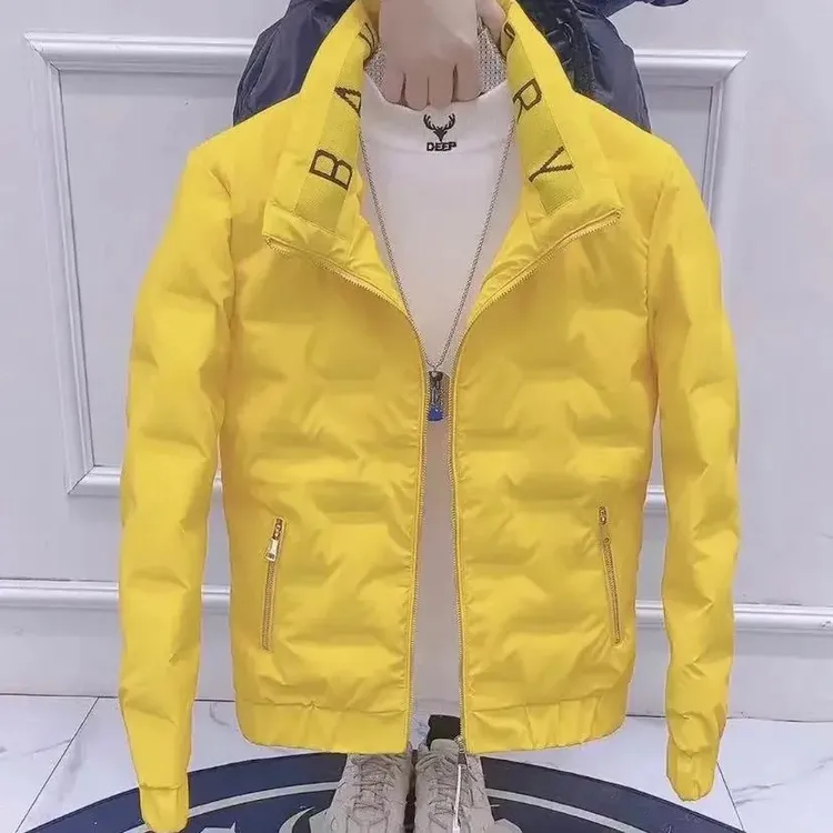 轻薄纯色棉服男士免洗加厚冬季立领外套青年韩版修身时尚情侣袄子