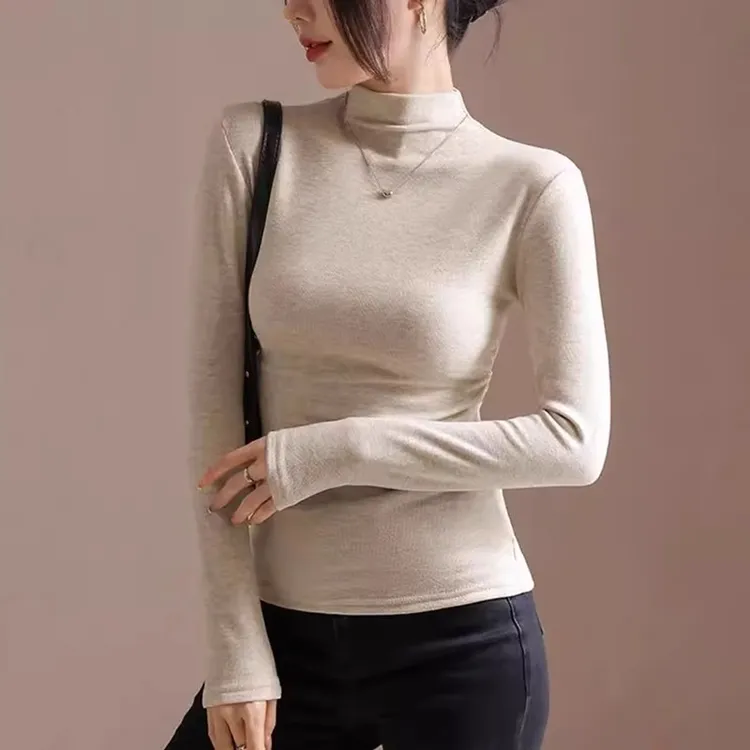 长袖软糯糯T恤女2022秋冬新款洋气软糯明线内搭打底衫上衣ins潮