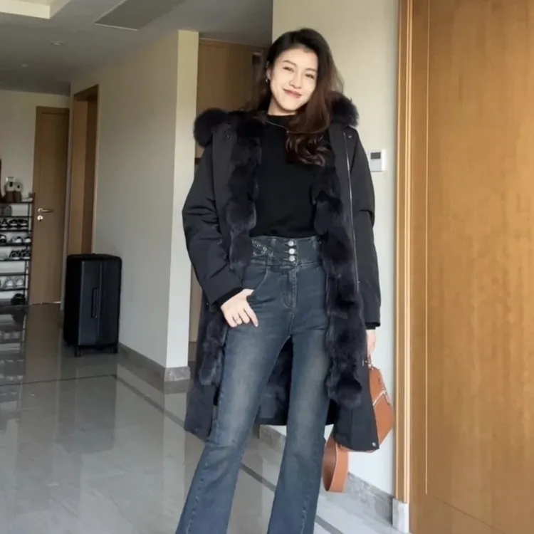若竹款狐狸毛➕兔毛内胆真毛大毛领活里活面可拆卸保暖加厚派克服