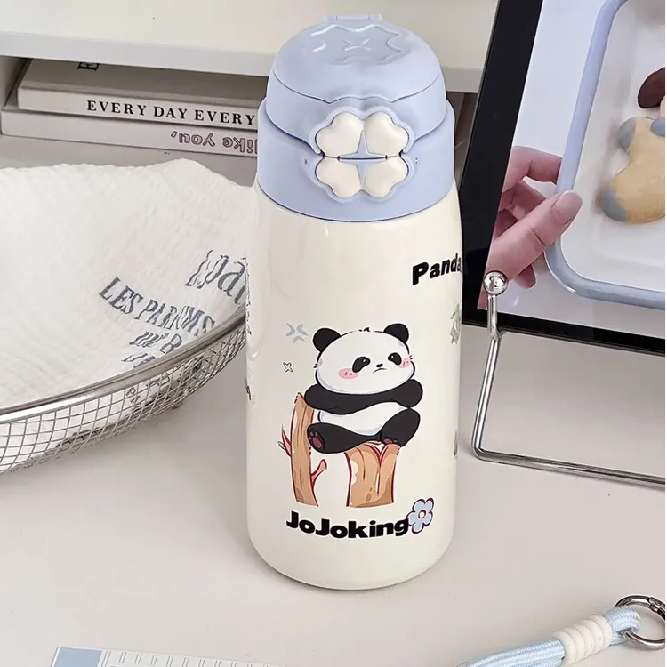 久久町便携式熊猫三饮口保温杯630ml大容量保温杯学生三饮杯