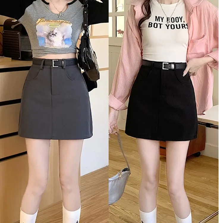 灰色半身裙春秋季女2025年新款高腰短裙西装面料a字一步包臀裙