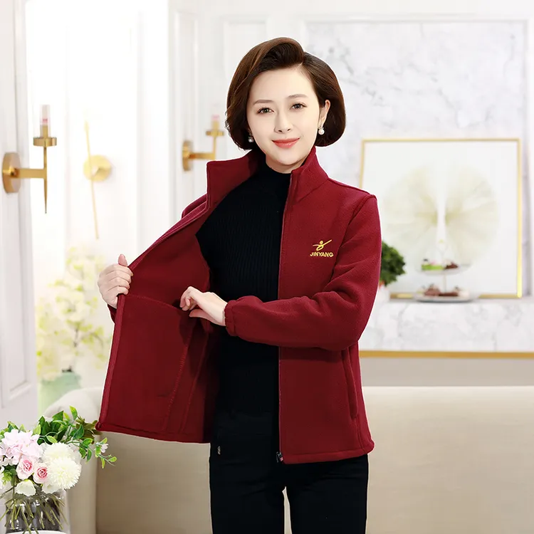 147258春秋双面宽松立领保暖摇粒绒短外套休闲开衫户外大码女款