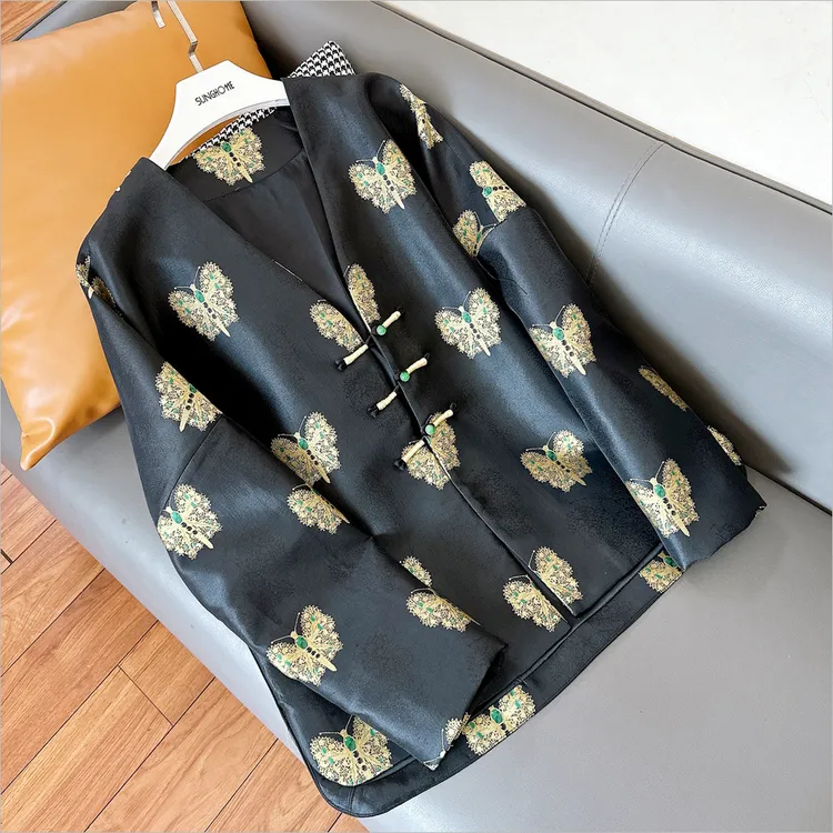 杨幂同款复古国风新中式上衣衬衫外套新中式时尚蝴蝶印花内搭套装