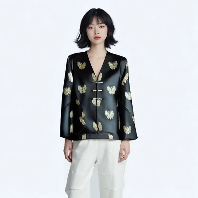 明星同款复古新中式国风新中式上衣衬衫外套女衣服印花盘扣套装秋