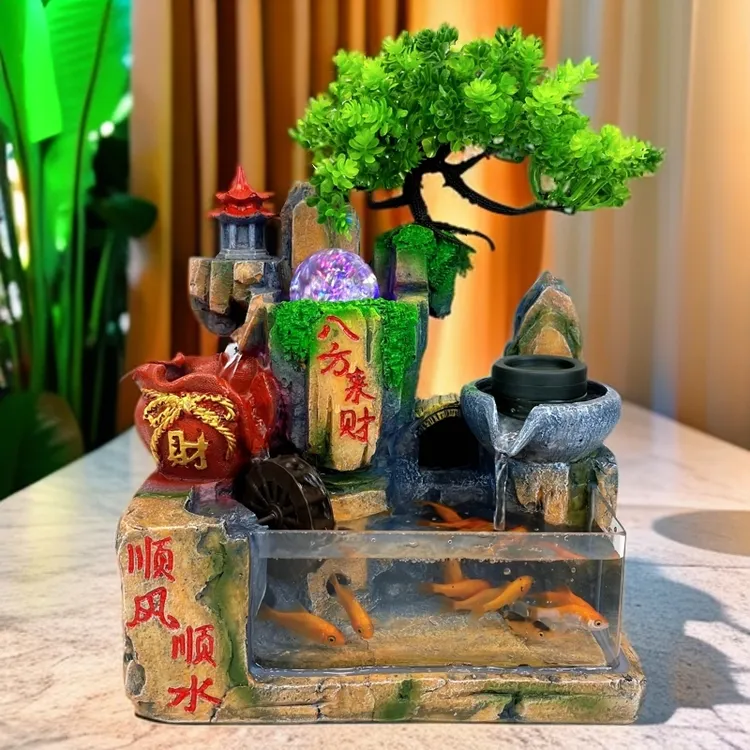 假山流水鱼缸喷泉摆件自动循环水造景收银台开业家居手工开业礼品