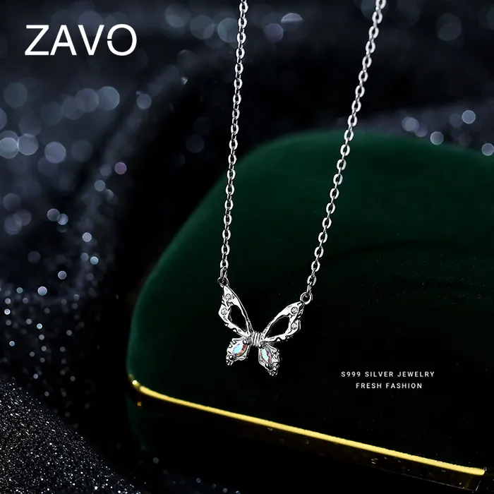 坠链均足银 999纯银吊坠蝴蝶项链女轻奢冷淡风设计小众情人节礼物