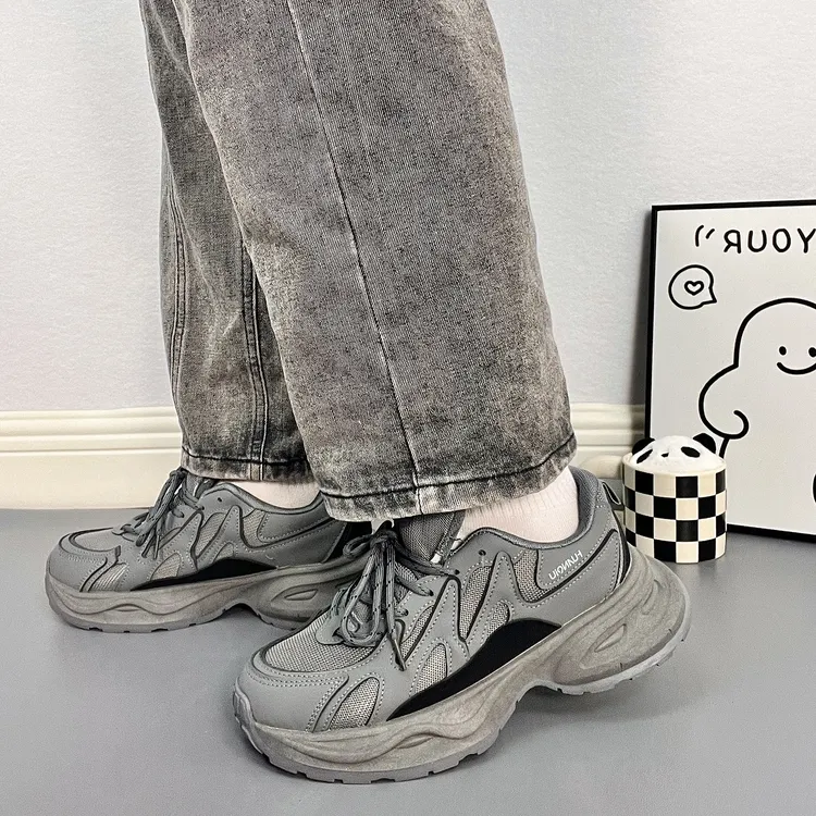环球男鞋2024夏季新款潮男老爹鞋网面透气百搭厚底增高运动休闲鞋