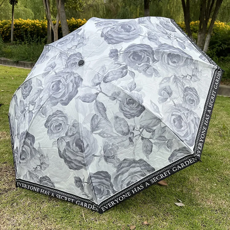 加厚黑胶防紫外线两用晴雨伞复古学生三折手动小巧简约小清新遮阳