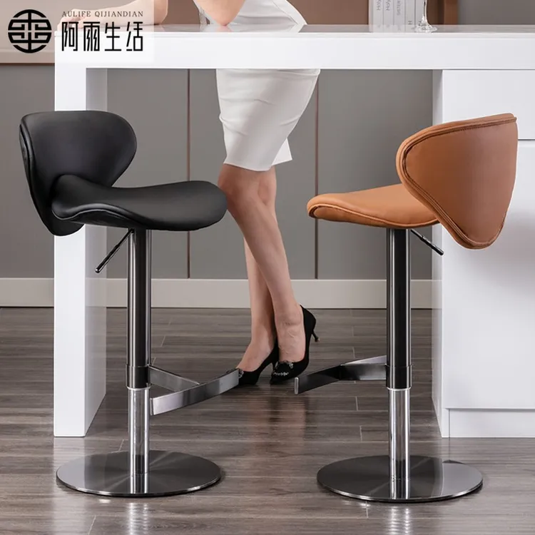 设计师意式极简吧台椅 升降旋转创意酒吧椅 现代简约家用高脚凳子