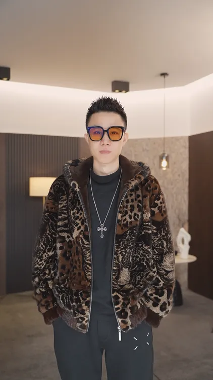 时尚休闲3D印花豹纹水貂男装爆款连帽夹克男装冬季加厚保暖外套