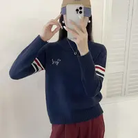 【烫钻小狗】秋冬新款时尚减龄毛衣女士半高领长袖拼色针织羊毛衫