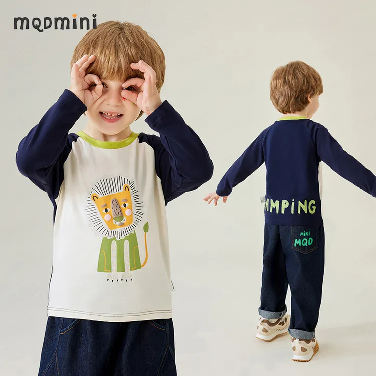 MQDMINI【萌趣印花】男童长袖秋季新款T恤男孩内搭上衣宝宝童装服装