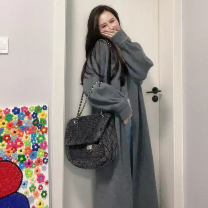 【送洗衣袋】2025新款针织衫秋冬大衣长开衫女宽松软糯纯色毛衣外套