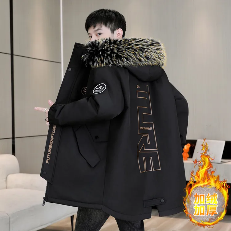 BIAOBIN/彪宾青少年外套中长款加绒加厚男生派克服保暖防寒棉衣服