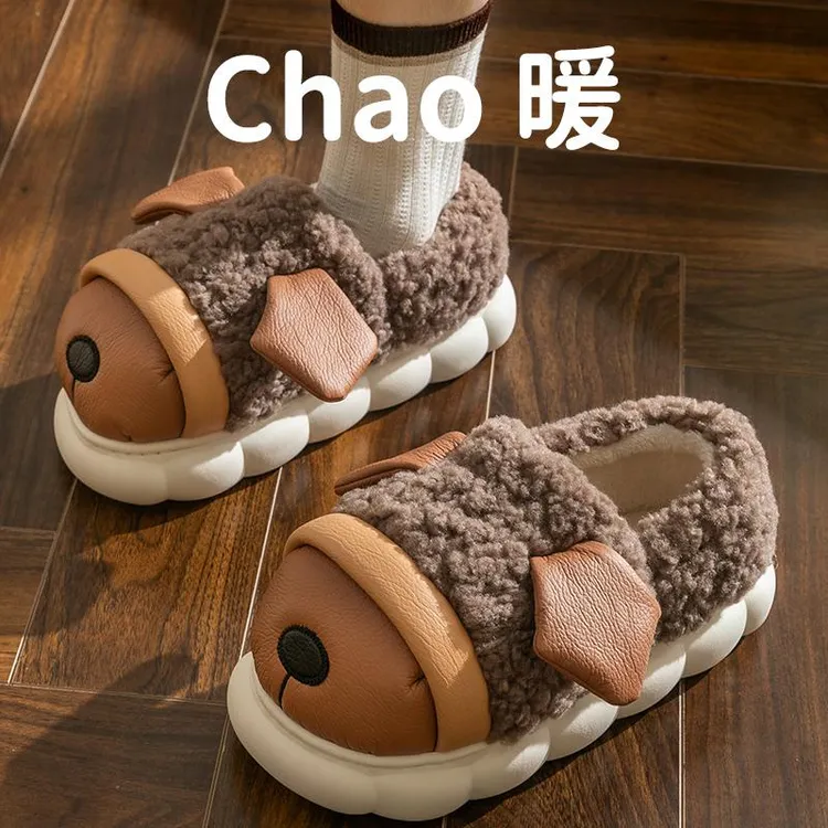 可爱厚底保暖棉拖鞋女生冬季居家居毛毛绒外穿秋冬天可爱卡通棉鞋