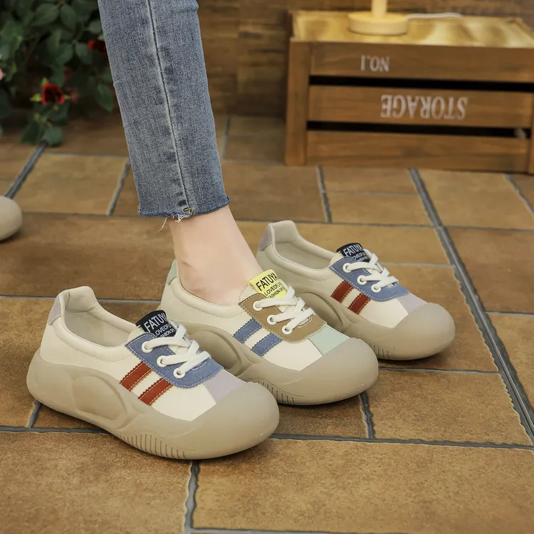 夏季新款透气面包鞋厚底软底低帮女鞋复古高级感时尚百搭休闲女鞋