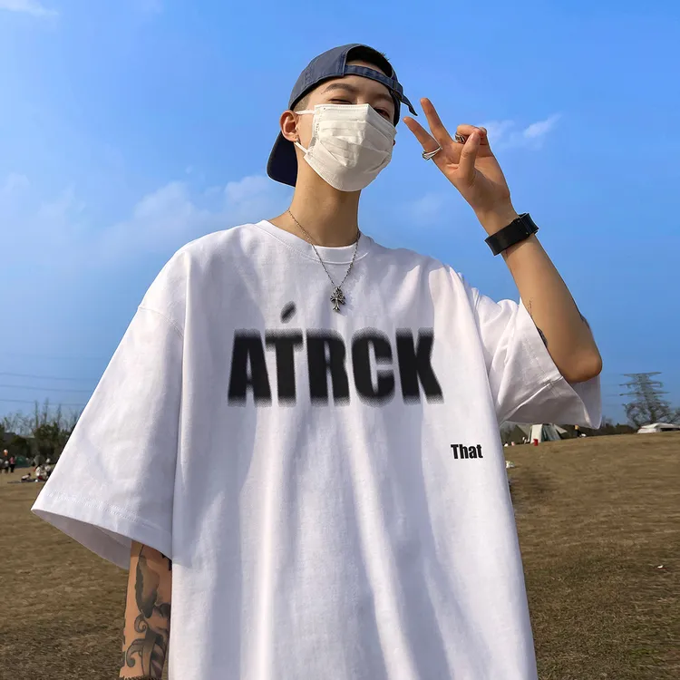 短袖t恤男220g新疆精梳纯棉半袖ins潮牌宽松印花美式圆领百搭上衣