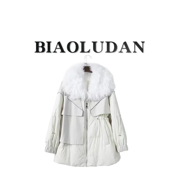 BIAOLUDAN/彪鹿丹洋气女外套羊毛领子冬韩版中长外套轻奢时设计师