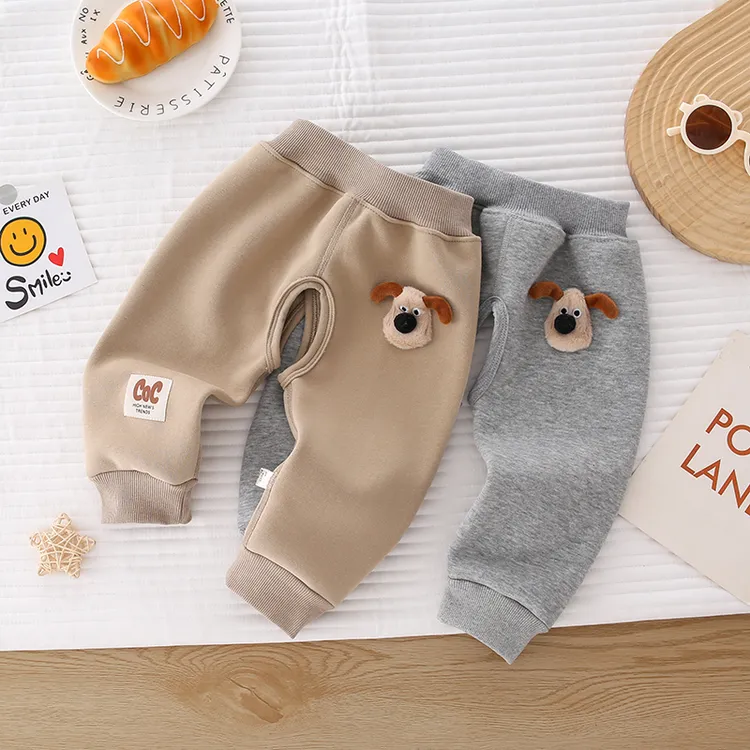 婴幼儿加绒裤子儿童秋冬季保暖加厚卫裤外穿男女宝宝奥粒绒开裆裤