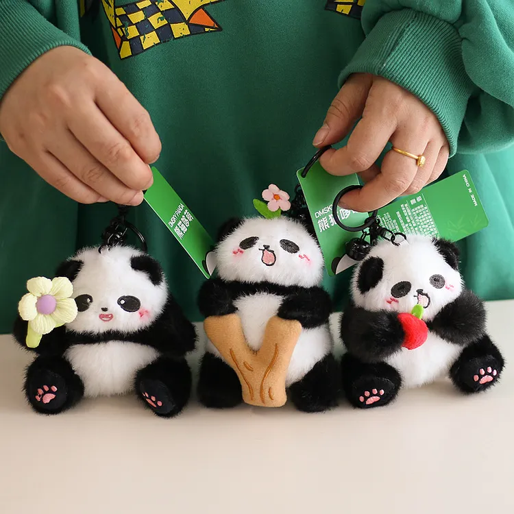 正版树杈花花熊猫毛绒玩具公仔小挂件书包背包挂饰成都基地同款萌