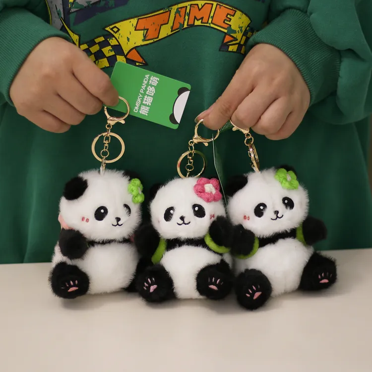 正版背发财花花熊猫毛绒玩具公仔背包小挂件挂饰玩偶成都基地同款