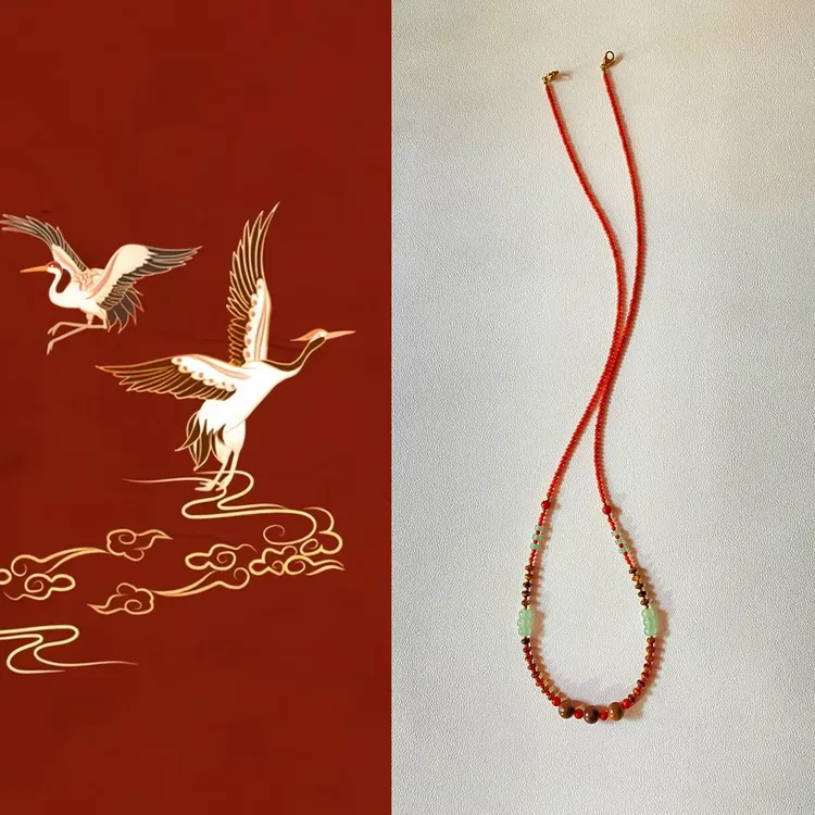 原创【喜南•福佑】天然婻红眼镜链国风虎眼石耳机毛衣链红色墨镜绳