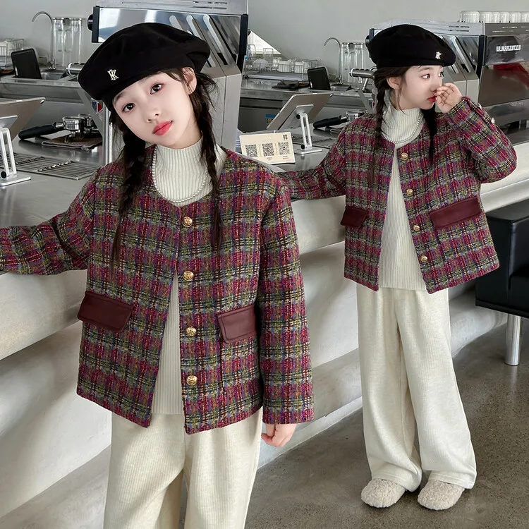 女童外套秋装2024新款洋气儿童装女孩秋冬款加厚时髦小香风上衣潮