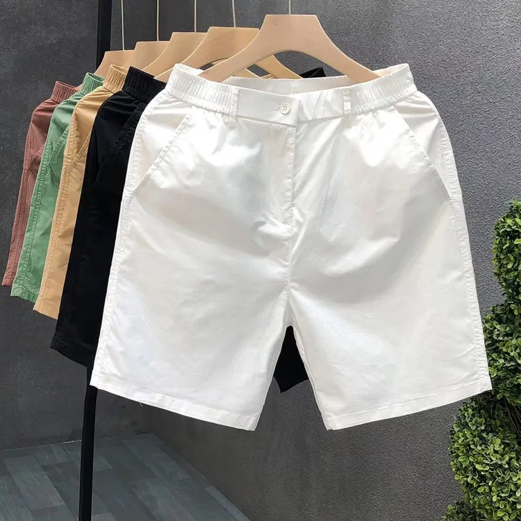 直筒白色男士短裤休闲裤修身直筒夏季宽松百搭纯色痞帅慵懒风男装