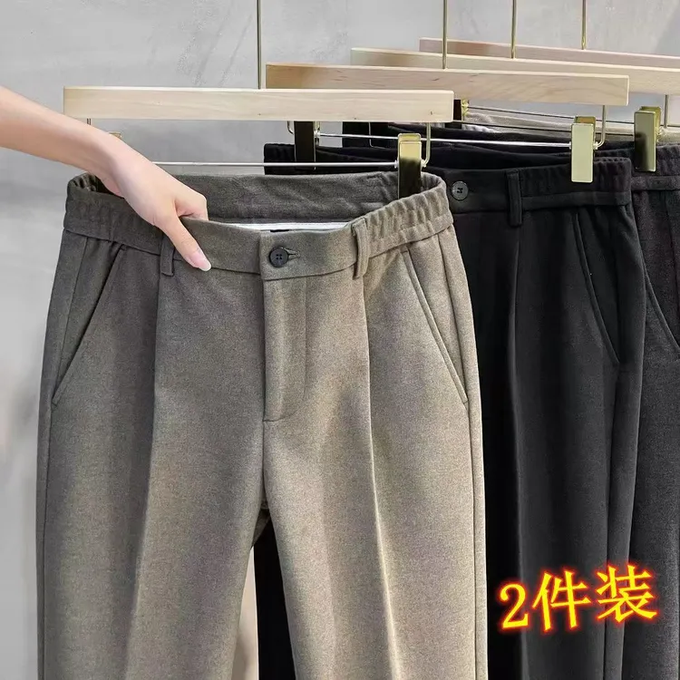 毛呢西装休闲裤男士直筒百搭潮流九分纯色韩版
