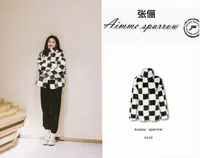 Aimme sparrow鞠婧祎/赵今麦/张俪同款 棋盘格闪电Logo羊羔毛外套