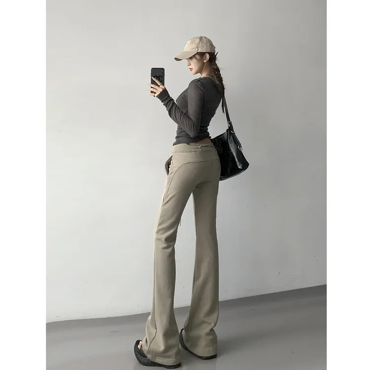 美式复古休闲微喇叭裤女2025春秋辣妹卫裤hiphop低腰瑜伽运动裤潮