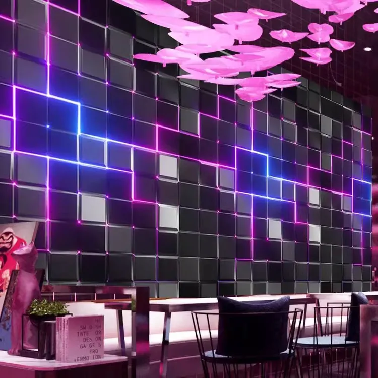 ktv酒吧立体背景墙发光科技感扣板酒店包房装饰竹木纤维集成墙板